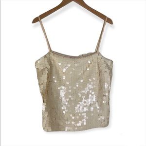 Michael Kors Y2K Sequin Crop Top Flapper Silk Spaghetti Strap Cream Size 12